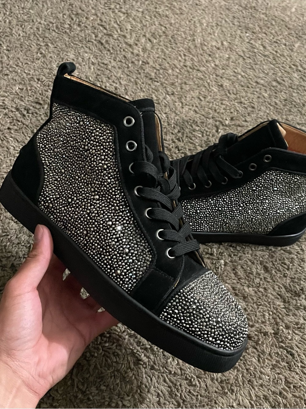 Women's Black High-Top Crystal Embellished Sneakers